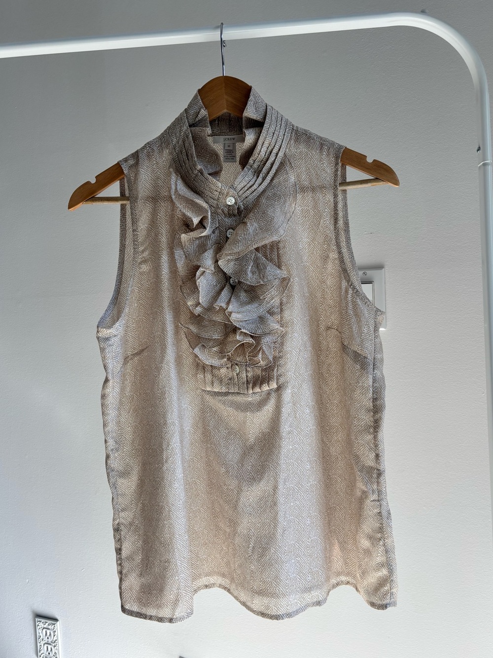 J Crew Sleeveless Silk and Cotton Ruffle Blouse Size 10